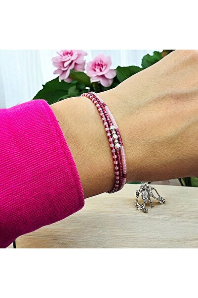 Ezera Handmade Pink Solene Bracelet with 3 Layers of Miyuki and 925 Silver