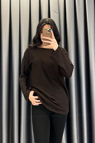 Tmptekstil Geniş Yaka Tunik - Acı Kahve Acı Kahve