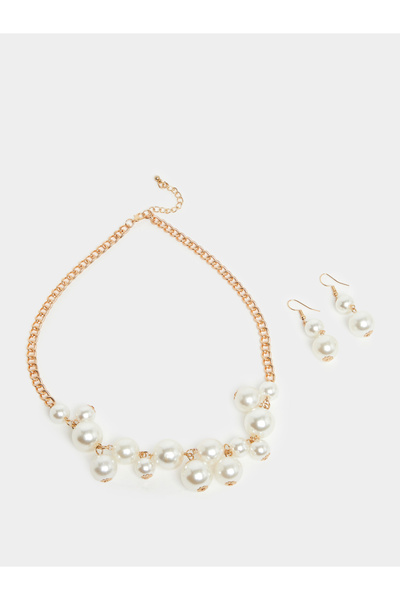 Styli طقم من قطعتين - عقد من اللؤلؤ الصناعي مع أقراط