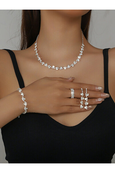 Take Two By Styli 4-Piece Embellished Necklace, Bracelet, Ring And Earrings J...