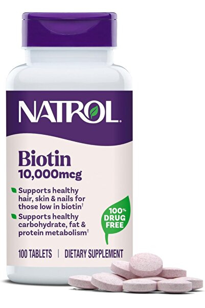 Natrol Beauty Biotin 10,000mcg Vitamins for Beauty, 100 Tablets, 100 Day Supply