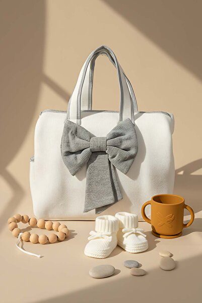 Rivaİstanbul Bow Gray Ribbon Mother Baby Care Bag