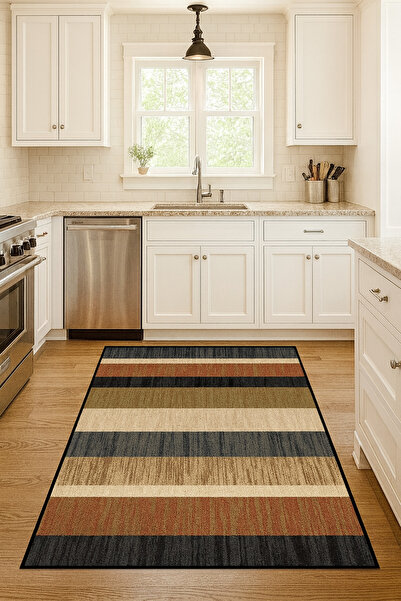 DOREM DİJİTAL BASKILI Kaymaz Taban Yıkanabilir Modern Mutfak Halısı Salon Hal...