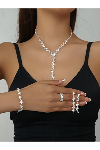 Take Two By Styli 4-Piece Embellished Necklace, Bracelet, Ring And Earrings J...