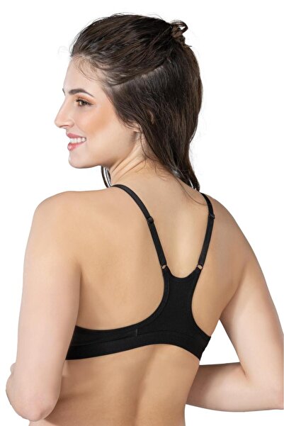 Difolia Black Mi Emay 1416 Modal Cotton Front Opening Sports Bra