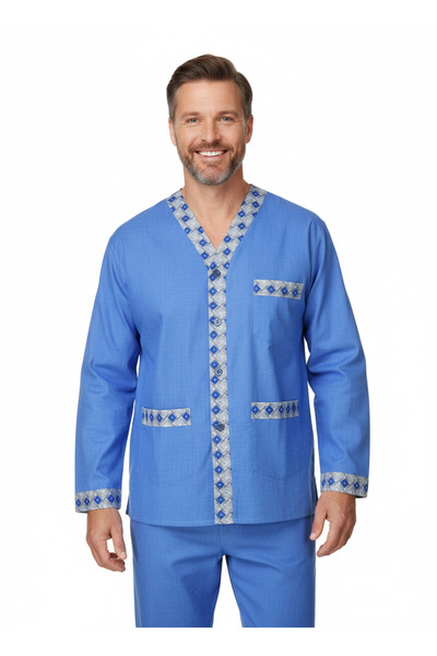 Oppland Men's Pajama Set 100% Cotton Fabric Star Model with Pockets Comfortab...