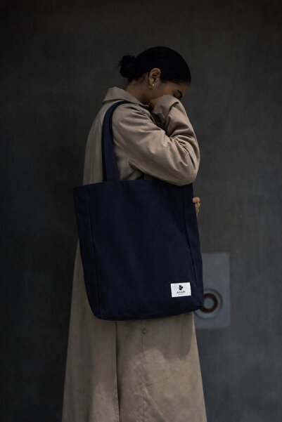 AGAPI Lacivert Kalın Kanvas Omuz Çantası – Tote Çanta 42x34 cm