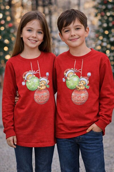 OEM Christmas Sweatshirt for Kids – Teddy Bears and Globes Design