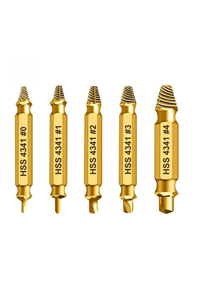 HSS Set de extractoare de șuruburi – 5 piese (auriu), extractoare stânga/drea...