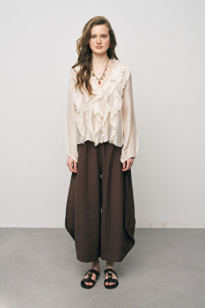 Orfeo Negro Women's Pastel Chiffon Silky Shirt with Flounce Detail