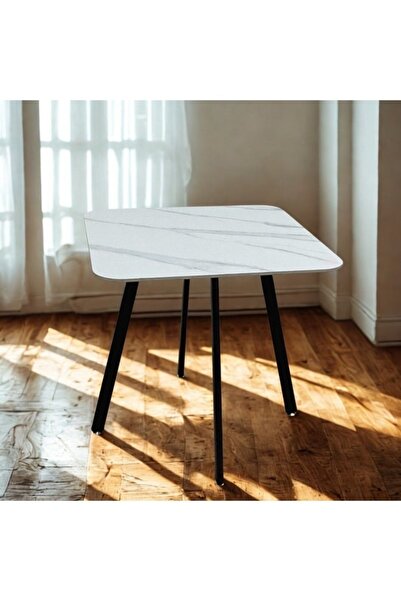 smart home Square Cafe Table 80×80 cm – Ceramic Top & Sturdy Metal Base for H...