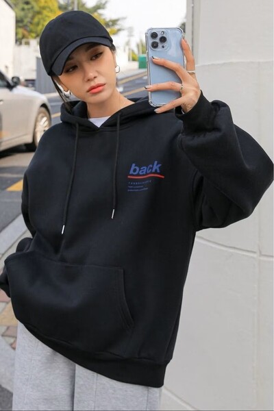 AZIZI TEKSTIL Unisex Φούτερ με κόκκινη εμπρός και πίσω στάμπα με κουκούλα