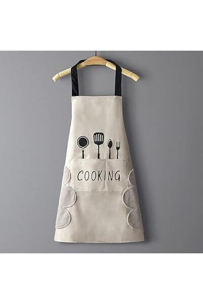 Arabest Kitchen Apron with Hand Wipe Pockets, Large Pockets, Easy to Wipe Han...
