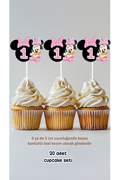 Sinek Kupası Tasarım Minnie Mouse 1 Year Old Themed Concept Toothpick Cupcake...