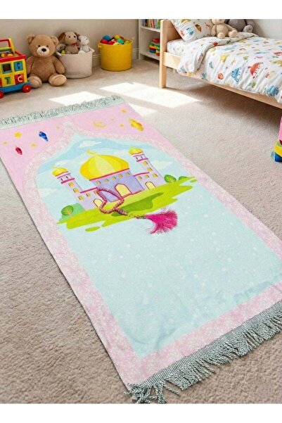 Fun Moment سجادة صلاة بتصميم إسلامي للأطفال مع مسبحة وعلبة، أبعادها 95 × 50 سم