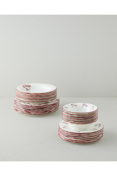English Home Plantopia Porselen Yemek Takımı 24 Parça 6 Kişilik Bordo