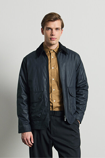 Danger Men's Velvet Collared Coat Jacket Navy Blue