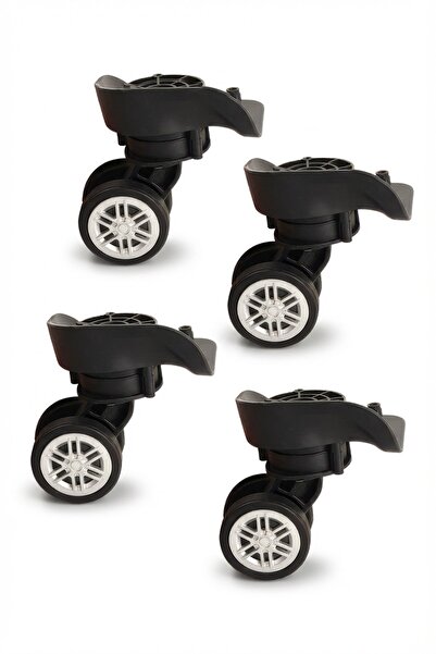 POLO&SKY Valiz Tekerleği Siyah Gümüş Jant Çift Teker 4 Adet