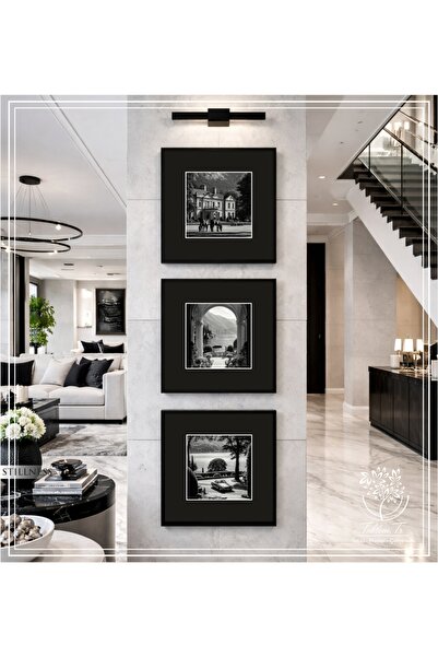 Tablomtr Stillness - Dijital Baskılı Siyah Metal Çerçeveli Gerçek Camlı 3'lü ...