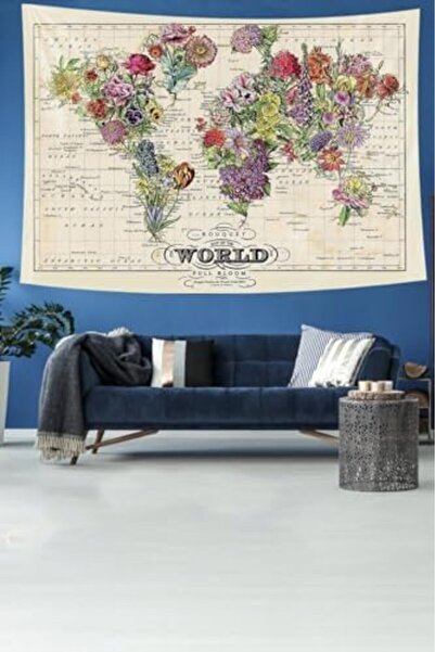 Nacario Nrcrioshop Pelangi World Plant Map Patterned Stain Resistant Velvet-T...