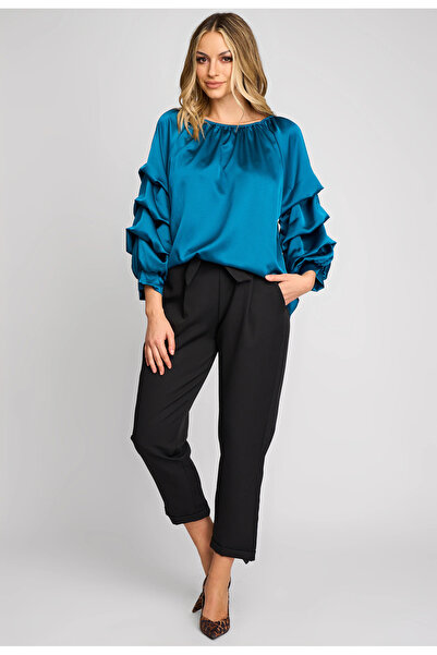 OEM Casual satin blouse, Azalea, with ruffled sleeves