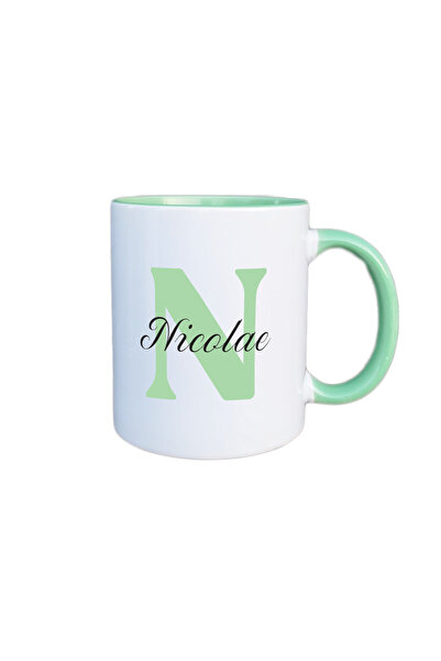 AFFIX THE DIFFERENT PERSPECTIVE Personalized mug, white with green interior a...