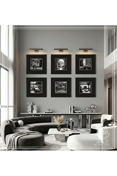Tablomtr Stillness - Dijital Baskılı Siyah Metal Çerçeveli Gerçek Camlı 6'lı ...