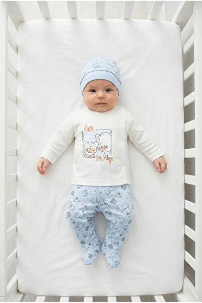 Elbebek Baby طقم أطفال مكون من 3 قطع مطبوع عليه دب، مصنوع من القطن بنسبة 100%...