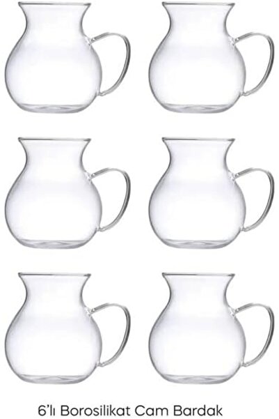 Nacario Nrcrioshop Keyfi Ala 6-Piece Borosilicate Glass Tea Cup Set, 200ml Th...