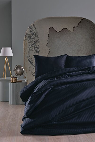 Doqu Home طقم غطاء لحاف من الساتان الأسود Artline Double King Size