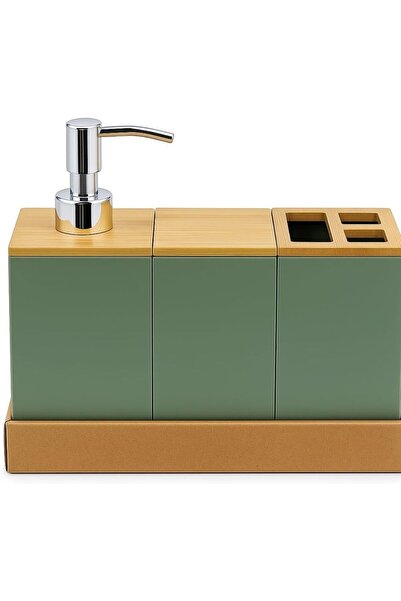 Nacario Nrcrioshop Bamboo Green Bathroom Set with Lid – Liquid Soap Dispenser...