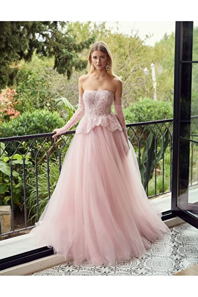 Hanımefendi Giyim Strapless Evening Dress with Tulle Skirt, Sparkling Corset ...