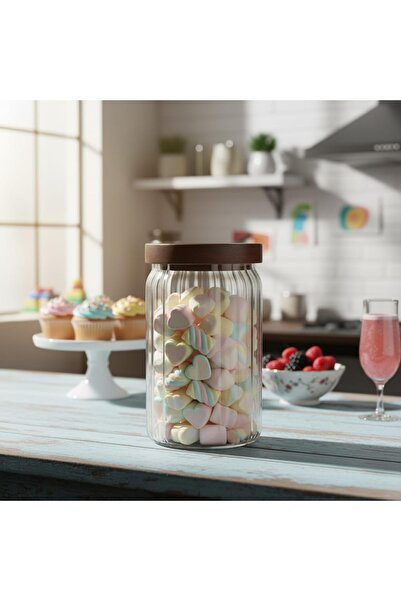 Nacario Nrcrioshop Striped Glass Jars with Acacia Lids (750 ml) |   Airtight,...