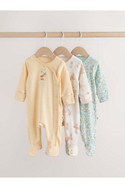 Next Baby Cotton Yellow Animal Print 3-Piece Romper Set