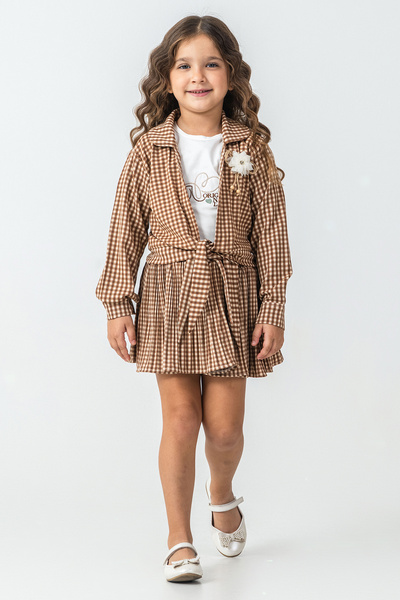 kinderos Girl's 3-Piece Set with Gingham Jacket and Skirt - 26K 2230