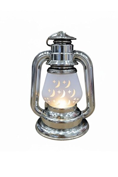 Premium فانوس LED مزخرف بنمط هلالي فضي اللون، مناسب لشهر رمضان، لتزيين المنزل.