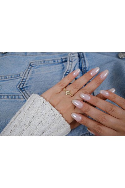 ATELİER TUĞBA خاتم YZK224 قابل للتعديل مفتوح من الأمام مزين بحجر على شكل برسي...