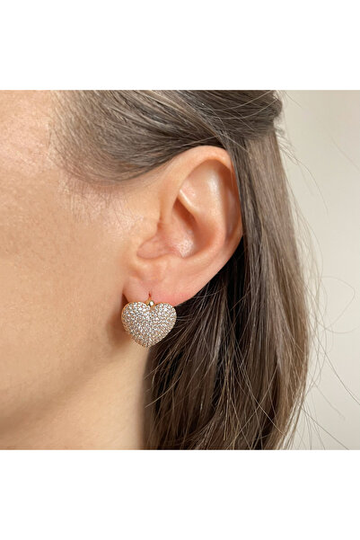 nerora Steel Gold Stone Heart Earrings (Guaranteed Not to Tarnish)