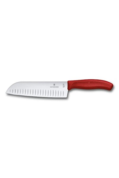 Victorinox Cuțit Santoku SwissClassic, lamă zimțată 170 mm, roșu