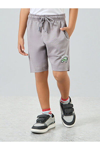 Styli Boy Grey Cotton Knit Shorts with Fun Print