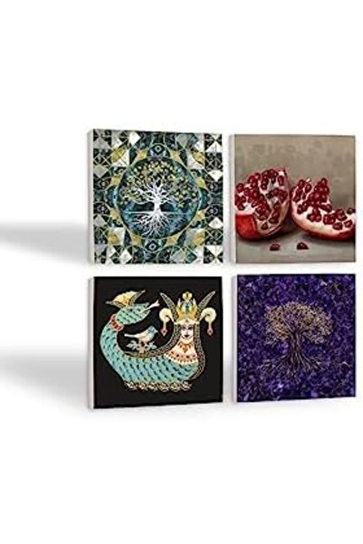 Nacario Nrcrioshop Tree of Life, Shahmeran, Pomegranate Stone Coaster Set - 4...