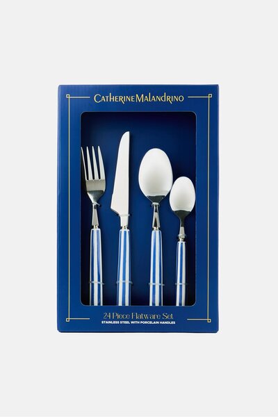 Catherine Malandrino 24 Pcs Stainless Steel With Porcelain Handle Flatware Se...