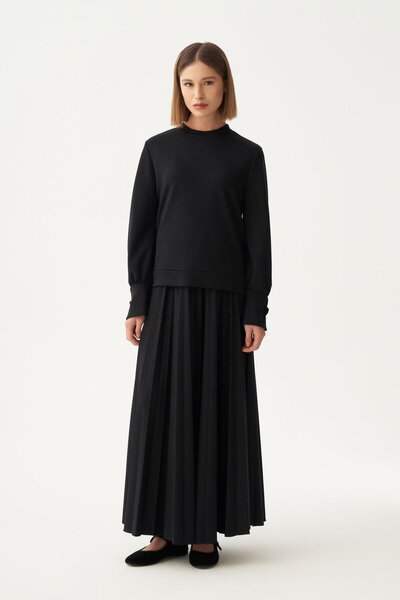 ALLDAY Black-Soft Textured Pleated Stylish Skirt Suit