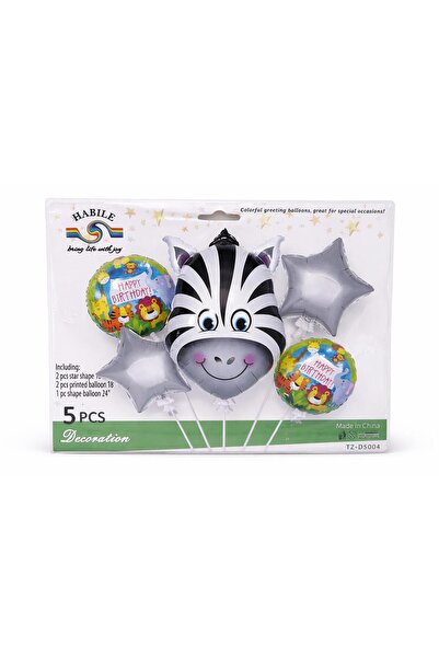 Vivian Fireworks Group Safari Foil Balloon Set – Happy Birthday with Zebra an...