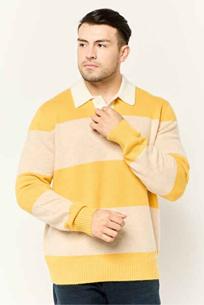 Esprit كنزة رجالية محبوكة بياقة عريضة، متعددة الألوان