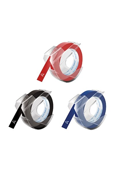 Dymo Set de 3 etichete embosabile Omega 9mm x 3m asortate roșu, albastru, negru