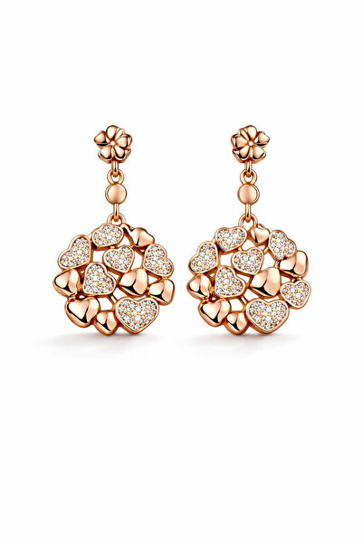 Leo'Stone Xuping Rose Plated Flower Motif Heart Detailed Zircon Stone Steel E...