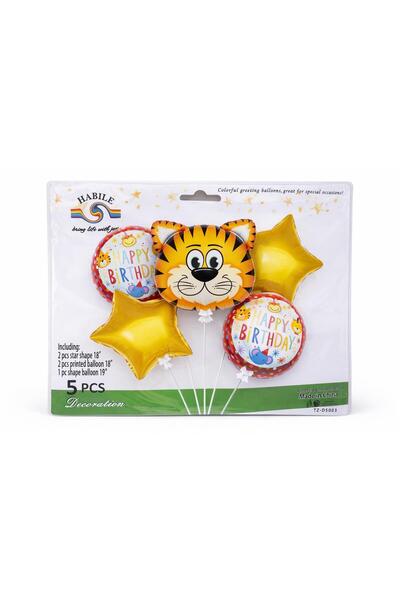 Vivian Fireworks Group Safari Foil Balloon Set – Happy Birthday with Tiger an...