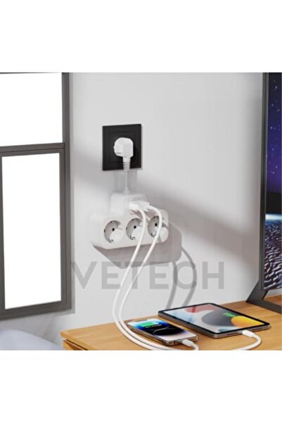 STOREMAX buysell Akım Korumalı Grup Priz Duvar Tipi 3x Priz, 2x Type-C, 1x US...