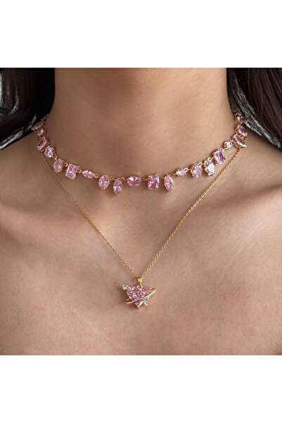 h&b design jewel Çelik Pembe Zirkon Kalp Kolye
